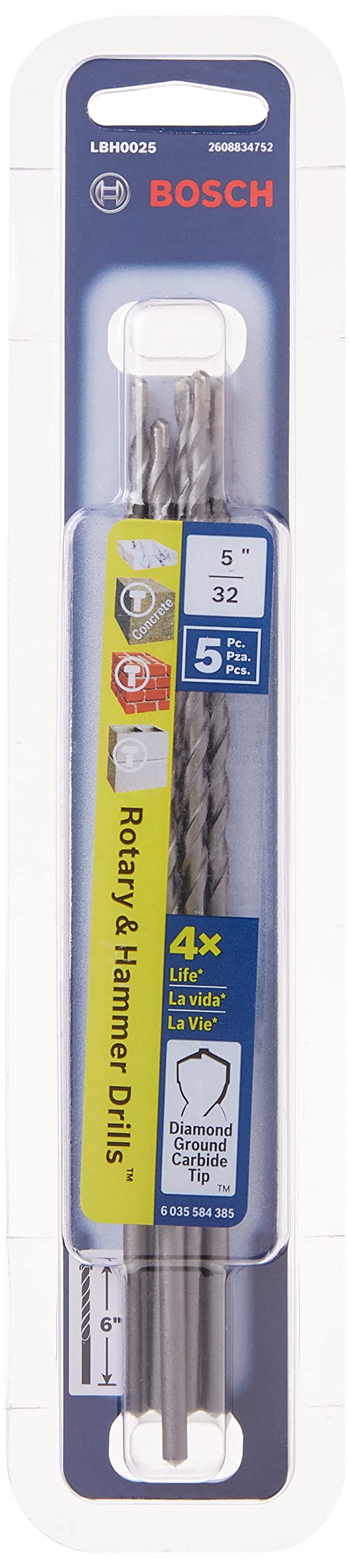 Foto 4 pulgar | Brocas Percutores Bosch Lbh0025, 5 Piezas, 4 Mm X 15 Cm - Venta Internacional.