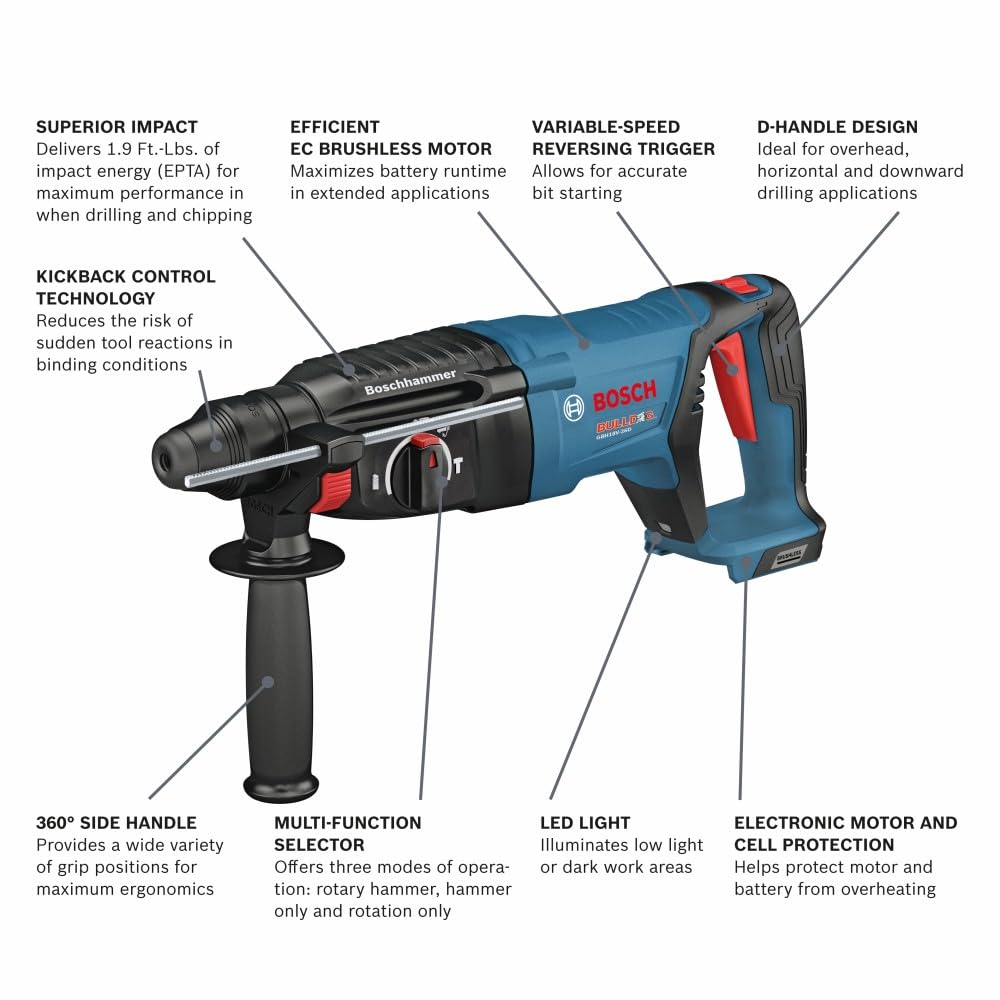 Foto 3 pulgar | Martillo Perforador Bosch Gbh18v-26dn 18v Ec Sin Escobillas 2.54cm - Venta Internacional.
