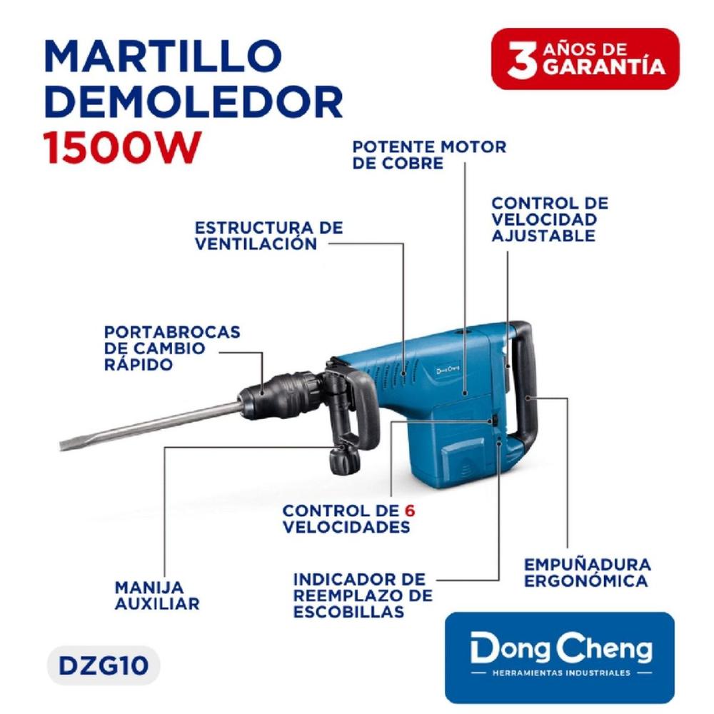Foto 6 pulgar | Demoledor Sds Max Industrial 1500w Dongcheng + 4 Cinceles