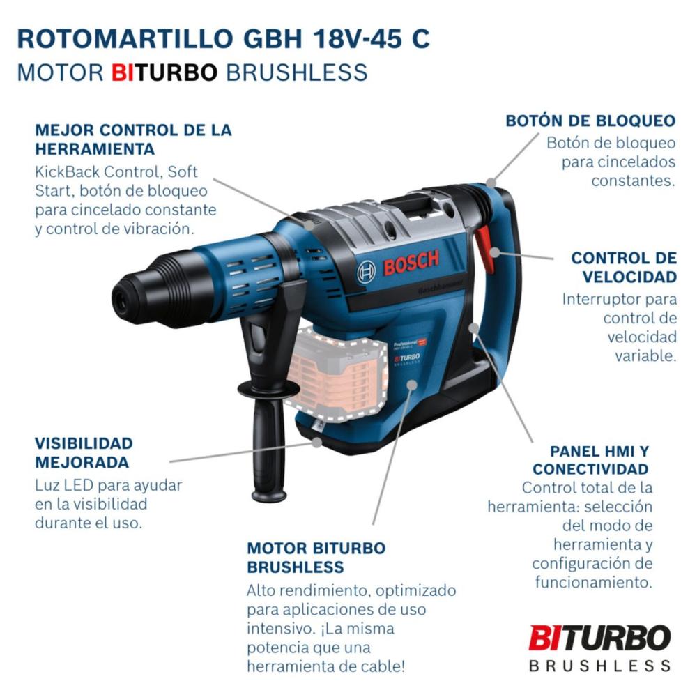 Foto 7 pulgar | Martillo Perforador Bosch Gbh18v-45c Sds Max +cinceles Bosch
