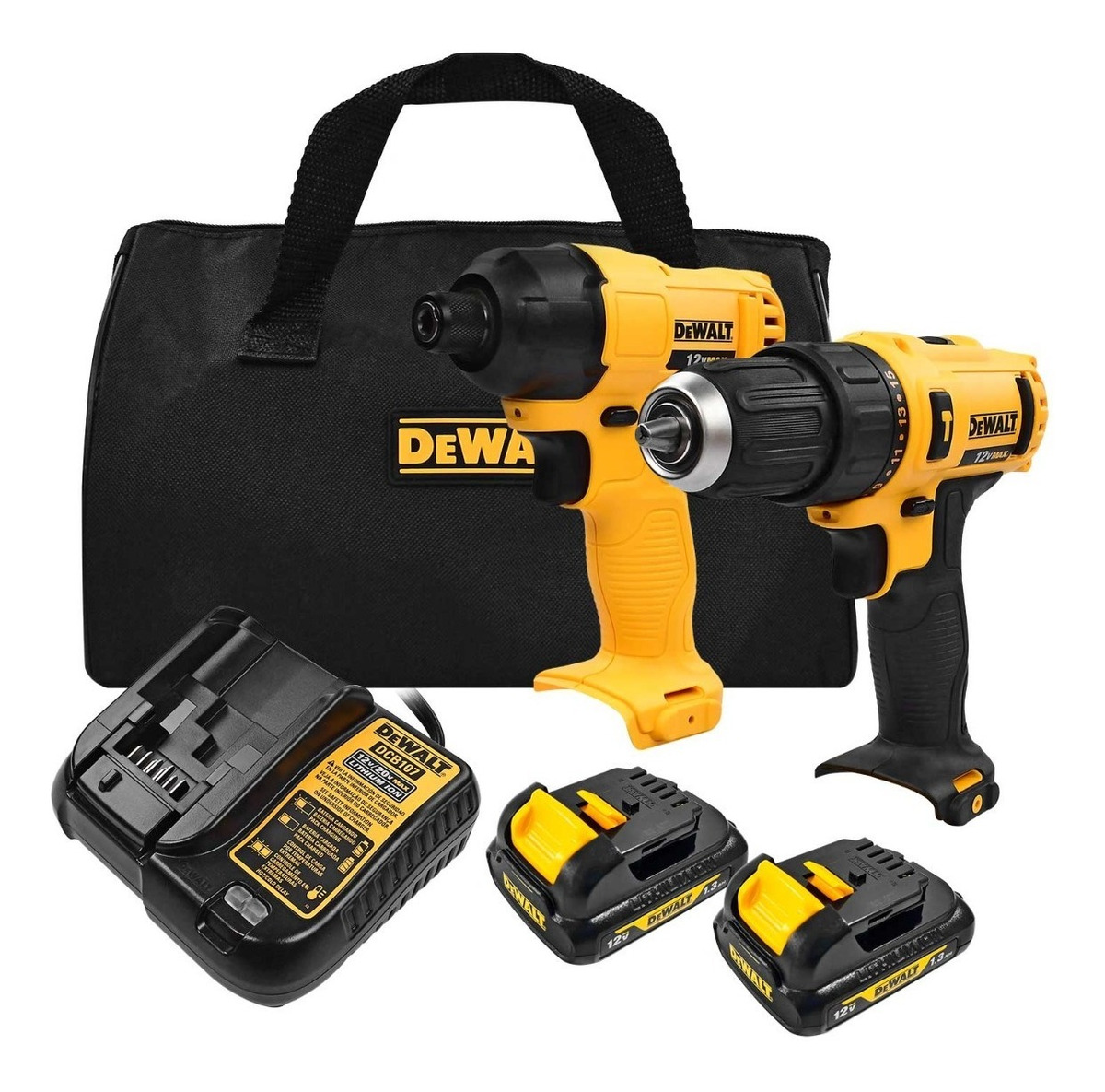 Rotomartillo 12v más Llave de Impacto Dewalt Dck202c2-b3 color Amarillo