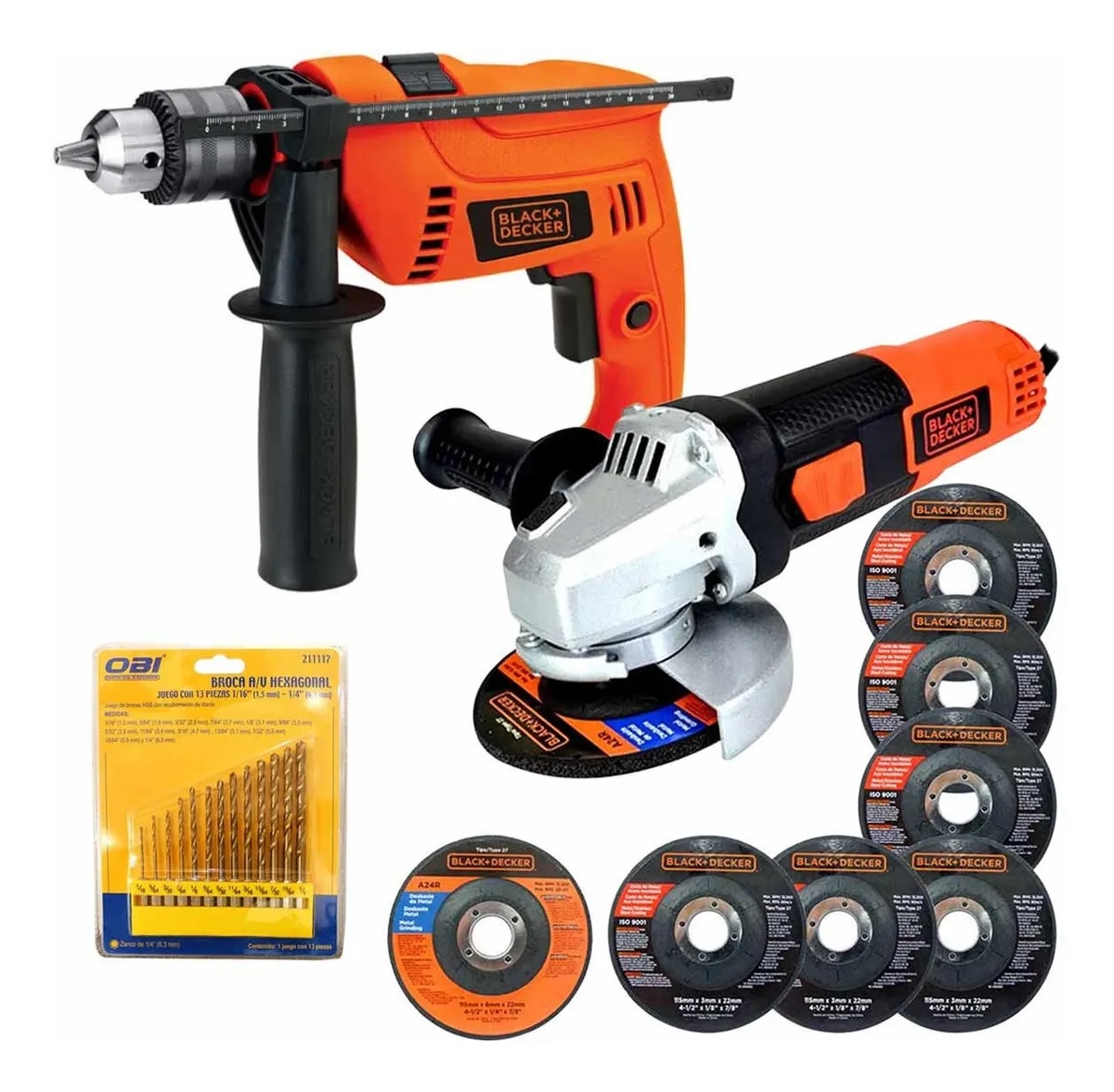 Kit Black And Decker Taladro y Esmeriladora 18 Accesorios 6 Discos