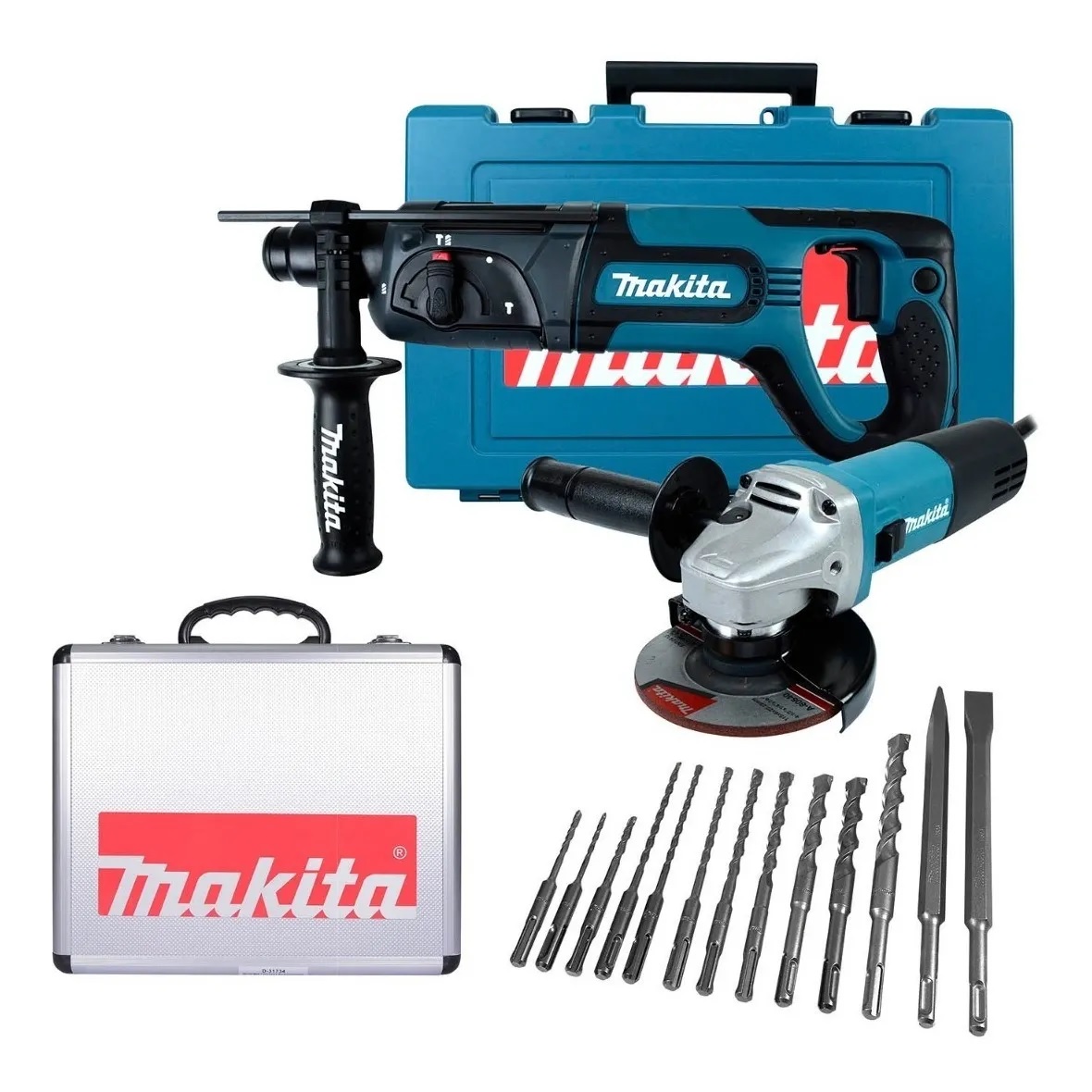 Kit Rotomartillo Sds + Esmeriladora Makita 4 1/2 + Brocas