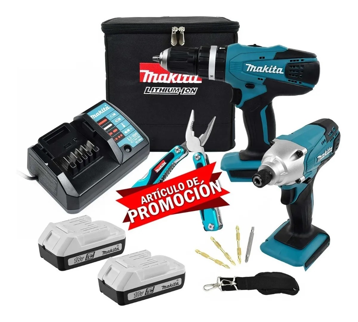 Kit Rotomartillo más Atornillador Makita Dk18015x2 18v y Pinza