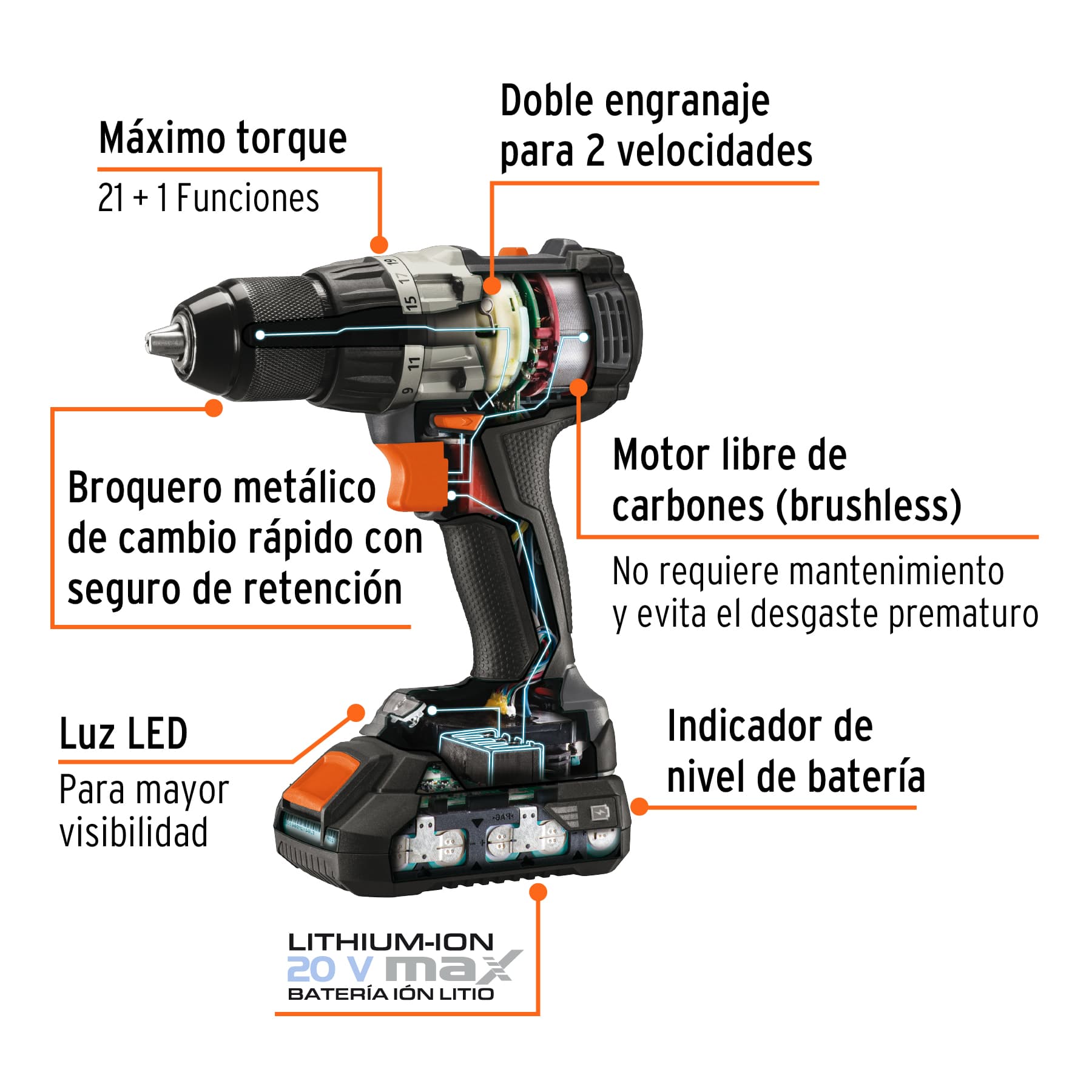 Foto 4 pulgar | Taladro Inalámbrico de 1/2'' 20 V Truper Max-20t color Gris