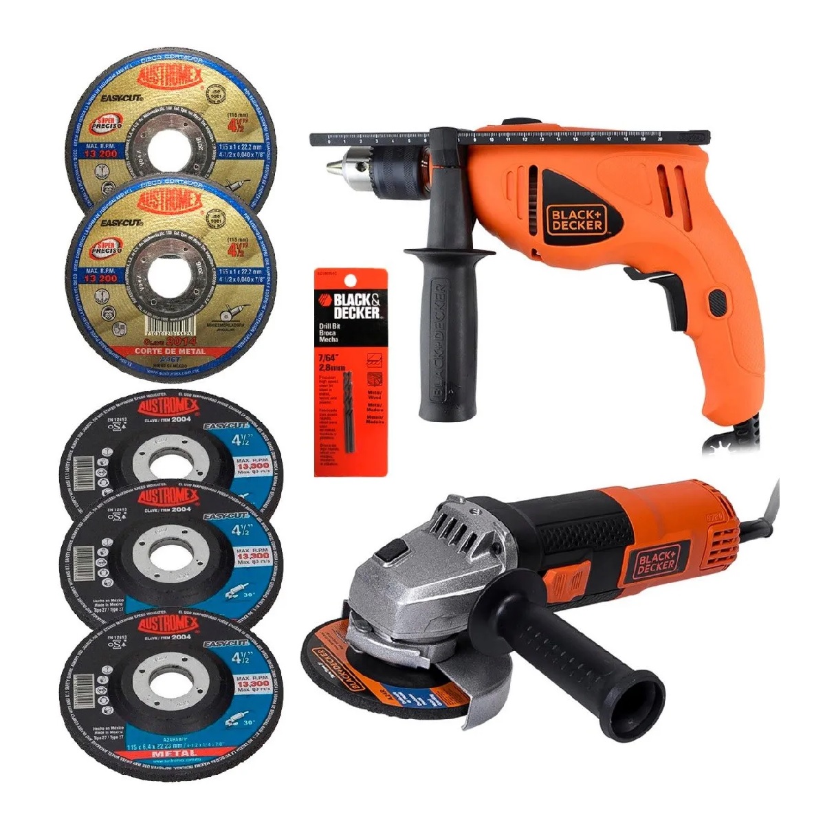 Rotomartillo 1/2 Kit Black & Decker Esmeriladora Brocas y 6 Discos