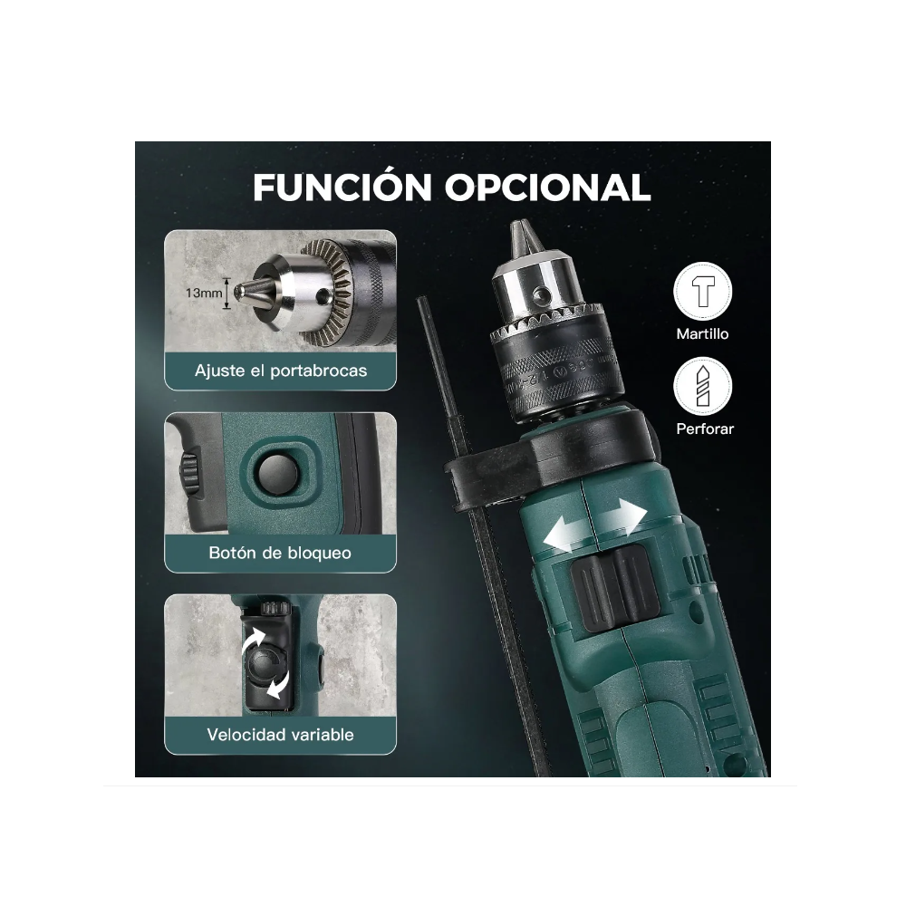 Foto 4 pulgar | Kit de Taladro Rotomartillo 1/2 Profesional 650w Verde