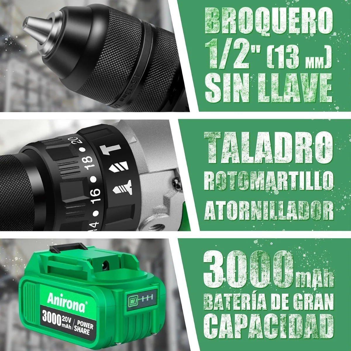 Foto 3 | Taladro Rotomartillo 1/2'' Con 3.0ah Batería Color Verde