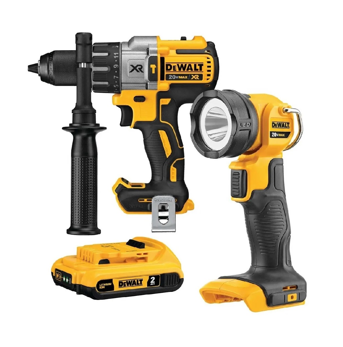 Rotomartillo Dewalt Dcd996b color Amarillo Brushless + Lámpara Led + Batería