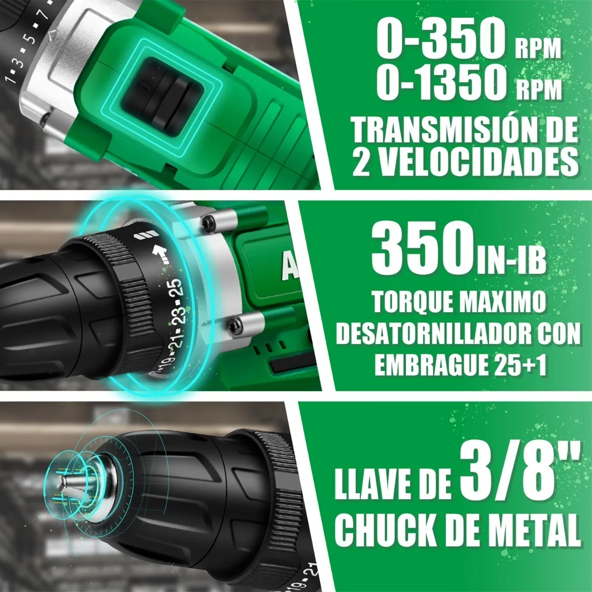 Foto 4 pulgar | Taladro Atornillador de 20v 1 Batería color Verde