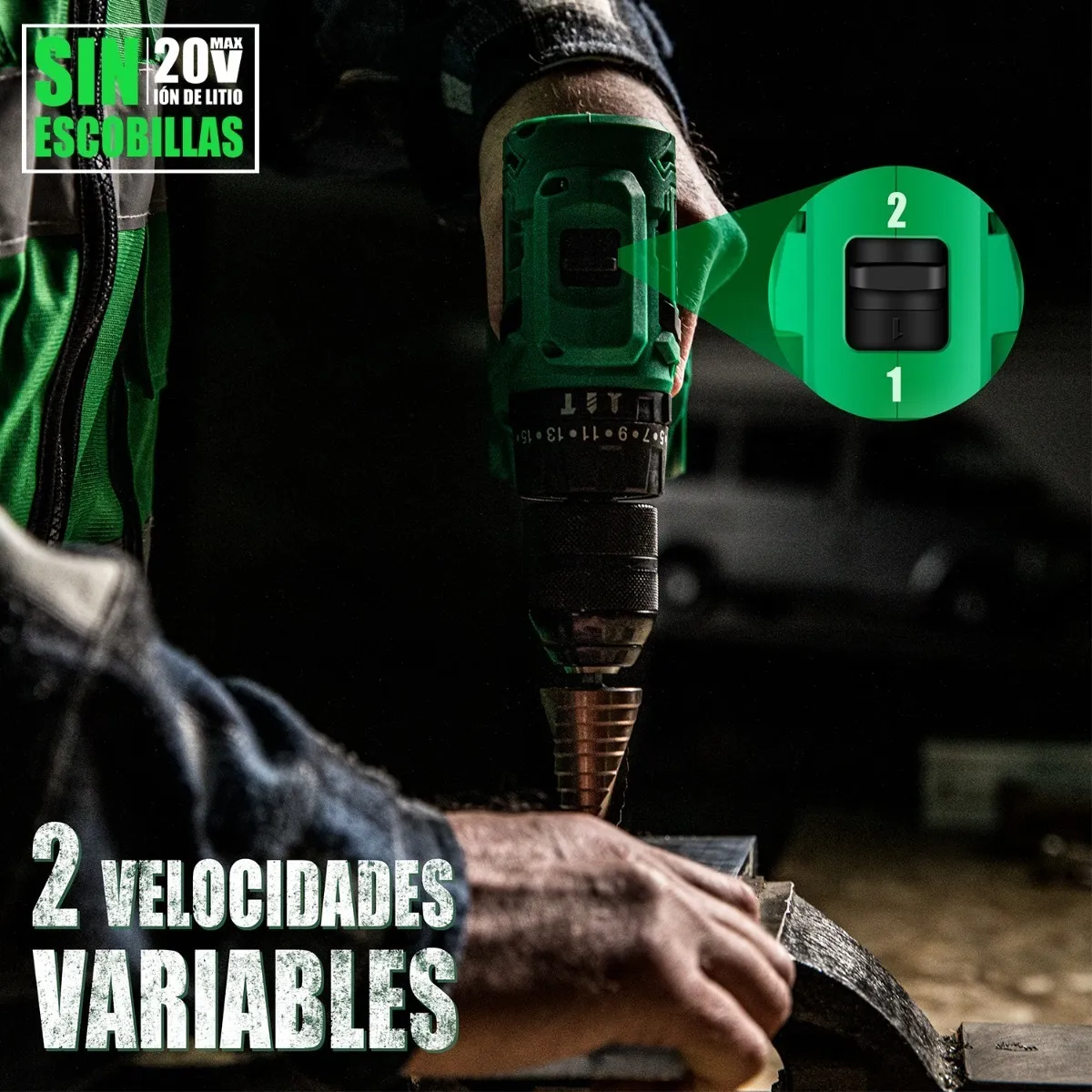 Foto 4 pulgar | Taladro Rotomartillo Sin Carbones Inalámbrico 20v 2 Baterías Verde