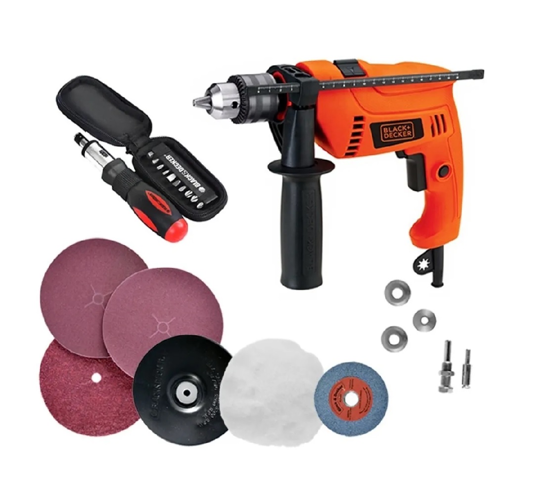 Taladro Black & Decker color Anaranjado + Juego para Atornillado + Kit para Pulir