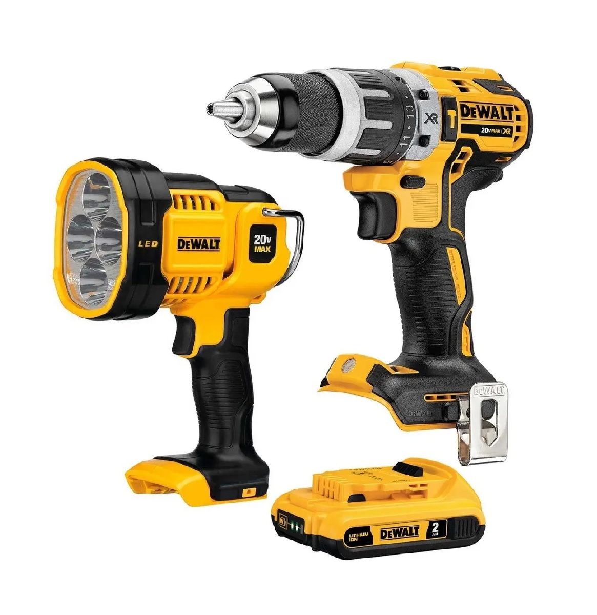 Foto 2 pulgar | Taladro Brushless 20v Dewalt Dcd796b color Amarillo + Lámpara Led + Batería