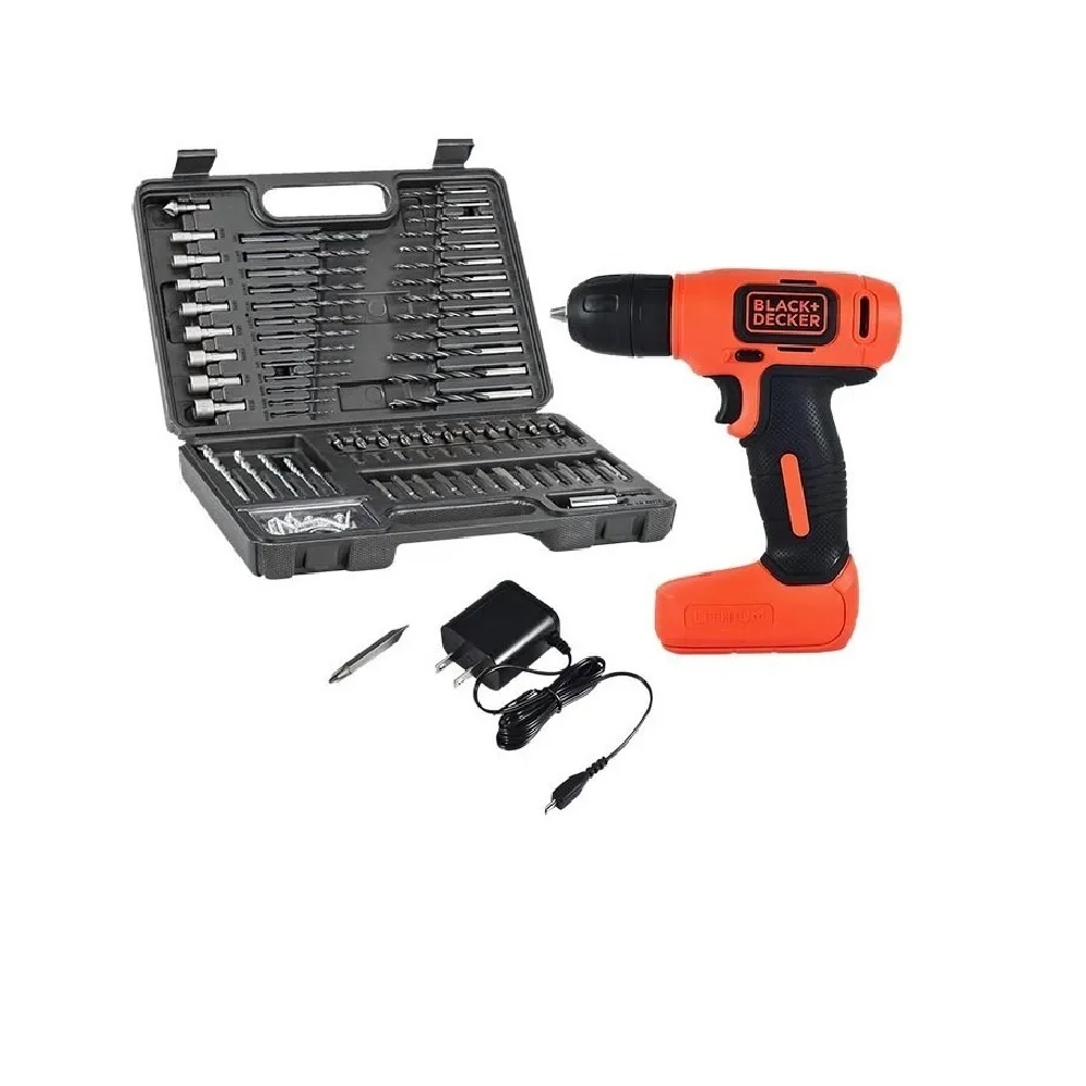 Taladro Inalámbrico de Ion de Litio Ld008 + Brocas y Puntas Black & Decker color Anaranjado