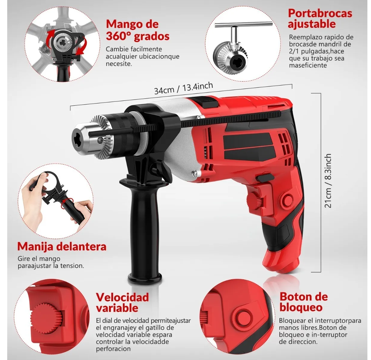 Foto 4 pulgar | Rotomartillo Taladro Perforador Eo Safe Imports ESI-432 SDS 1/2'' 750w  Rojo