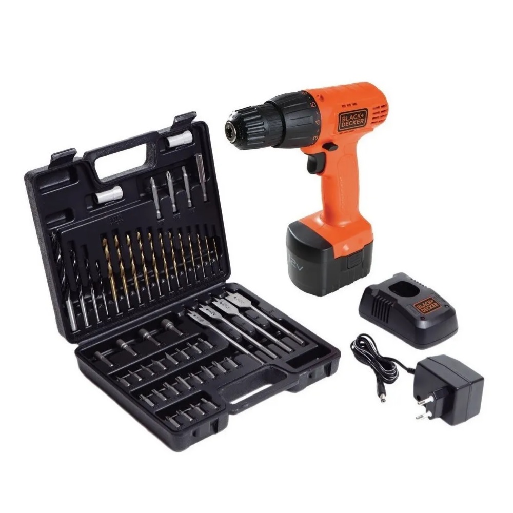 Taladro Percutor Inalámbrico de 10mm Black & Decker Cd121k50 12v con Accesorios y Maletín de Transporte 110v/220v