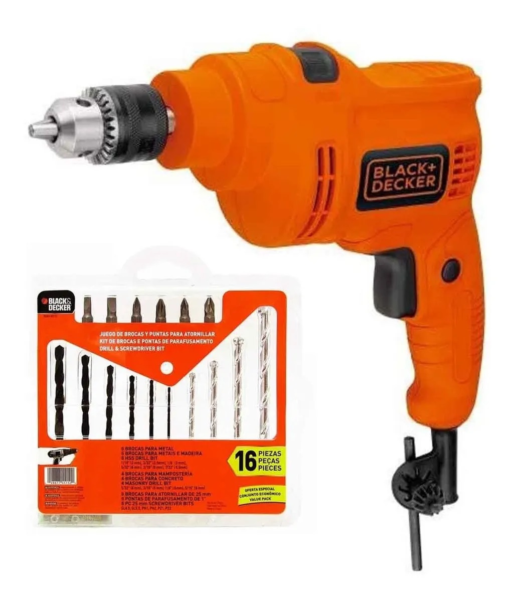 Foto 2 pulgar | Taladro Rotomartillo  Black & Decker color Naranja 3/8'' 550w + Puntas y Brocas