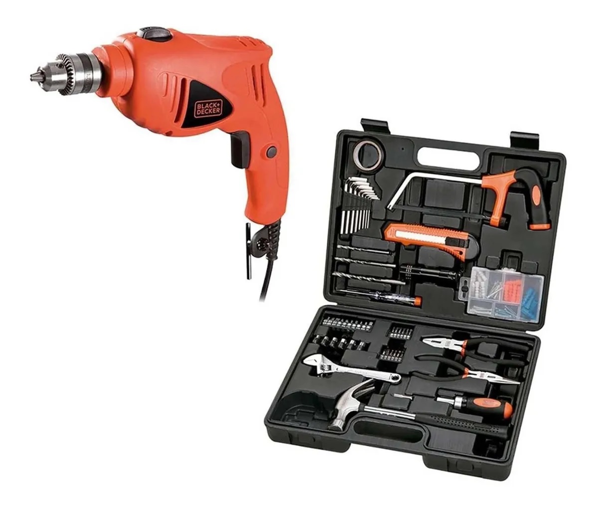 Taladro Rotomartillo Black+Decker PAMXHDBMT107 Naranja + Accesorios 107 Piezas