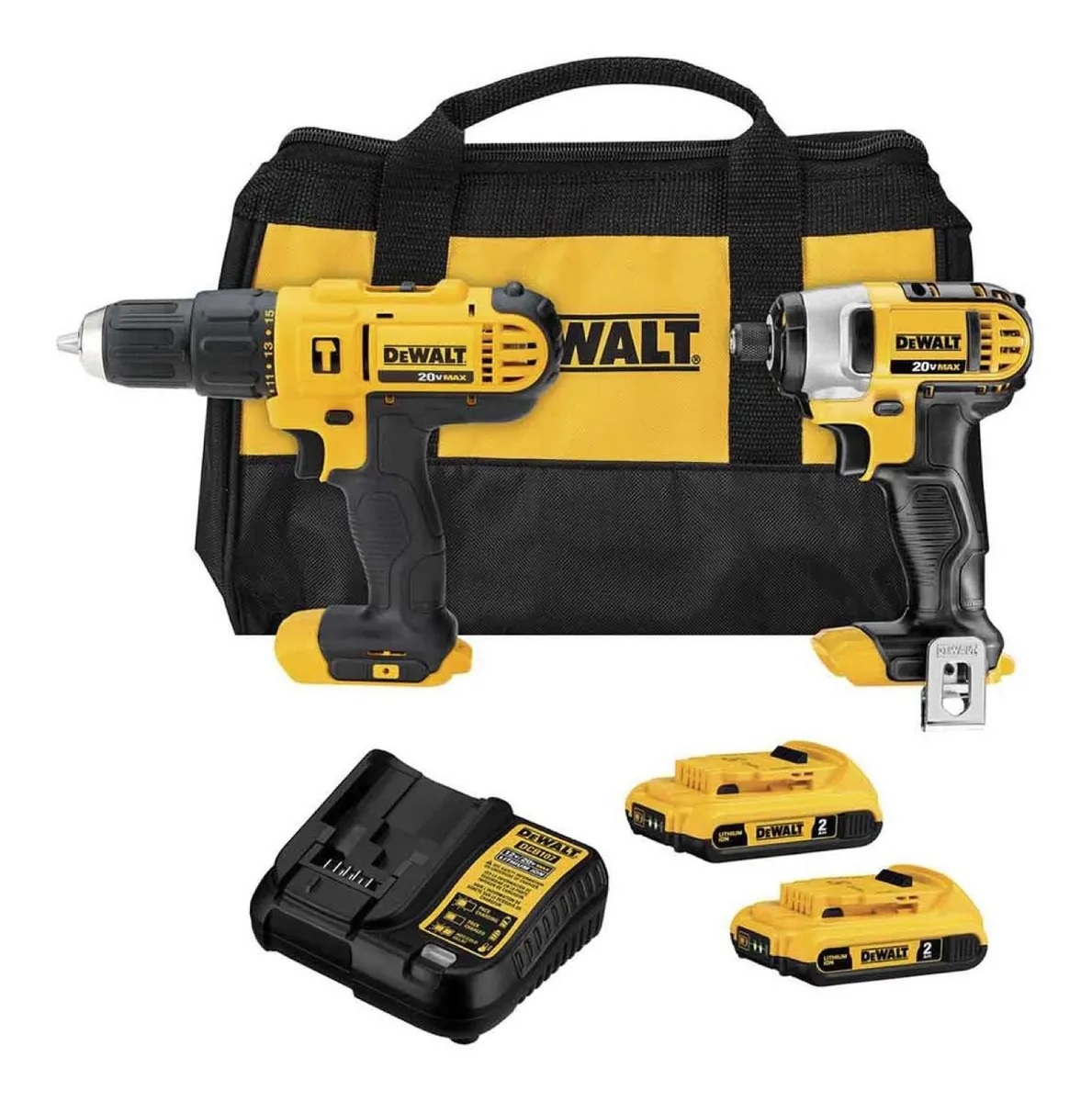 Taladro Rotomartillo y Llave Impacto Inalámbrica DeWalt DCK222D2 color Amarillo 20V