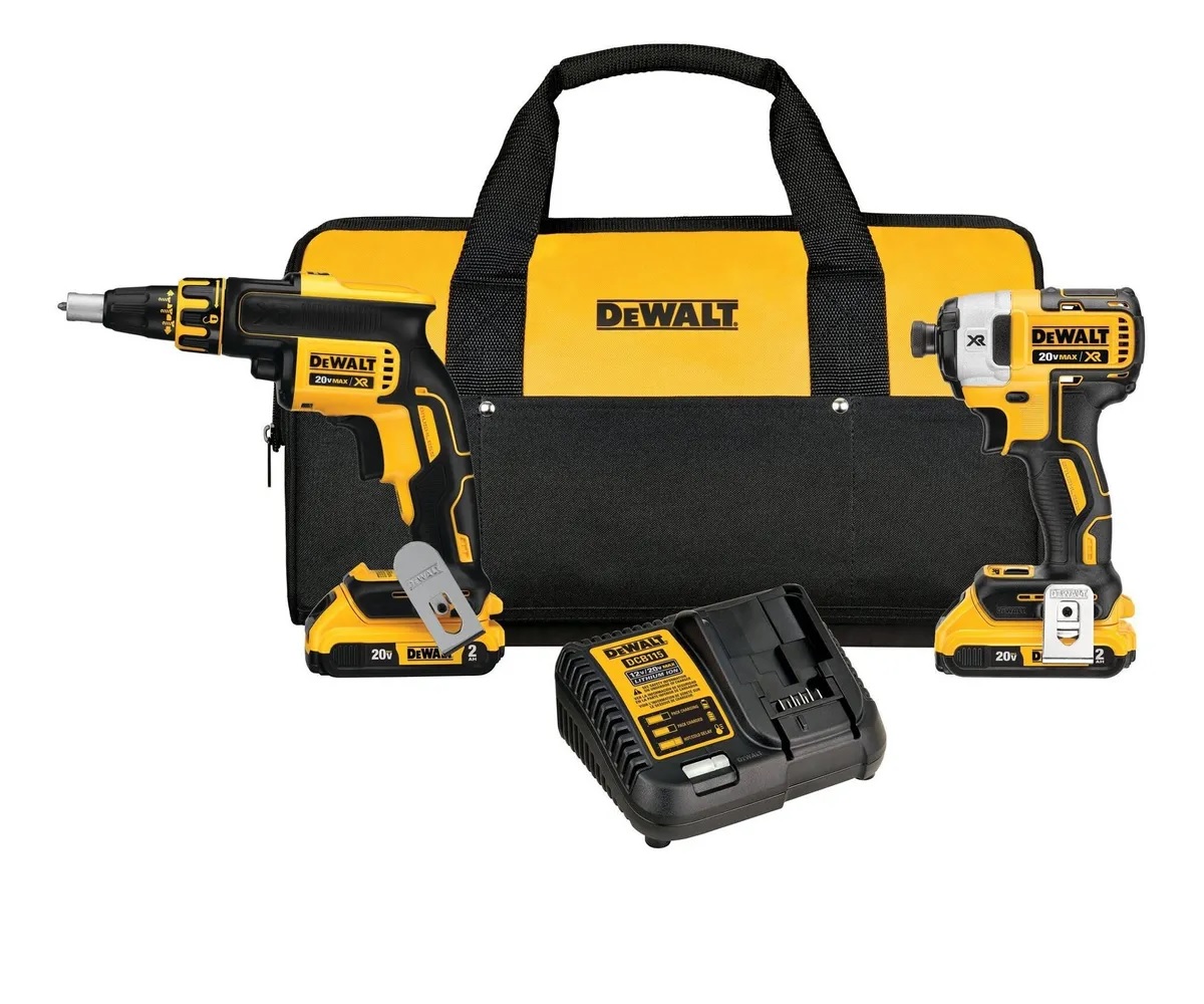 Taladro Atornillador DeWALT DCK267D2 color Amarillo para Panel más Llave de Impacto 20 V