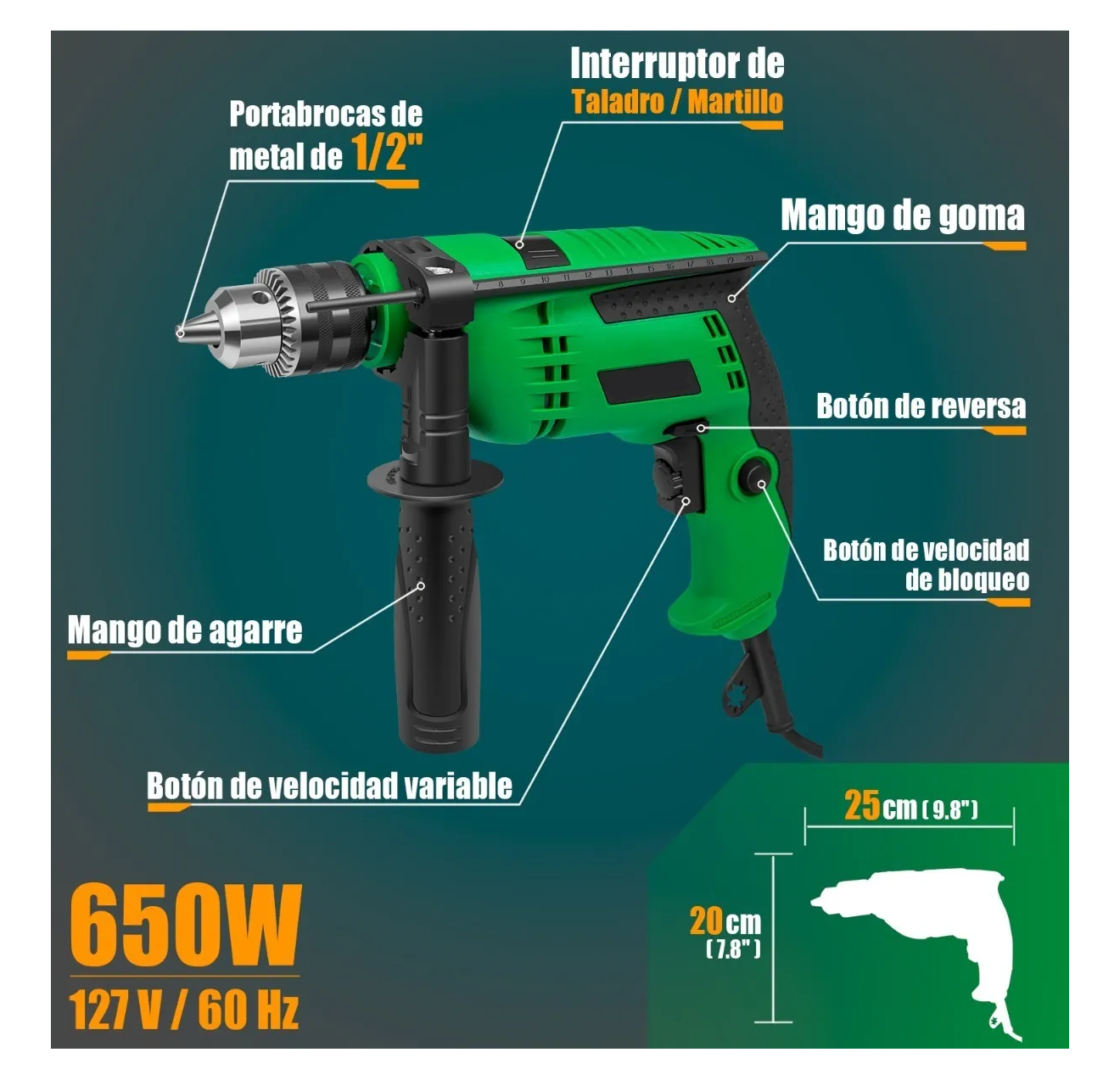 Foto 3 pulgar | Taladro Rotomartillo 1/2'' Prof 650w Rd650 con Brocas Eo Safe Imports Esi-2802 Verde