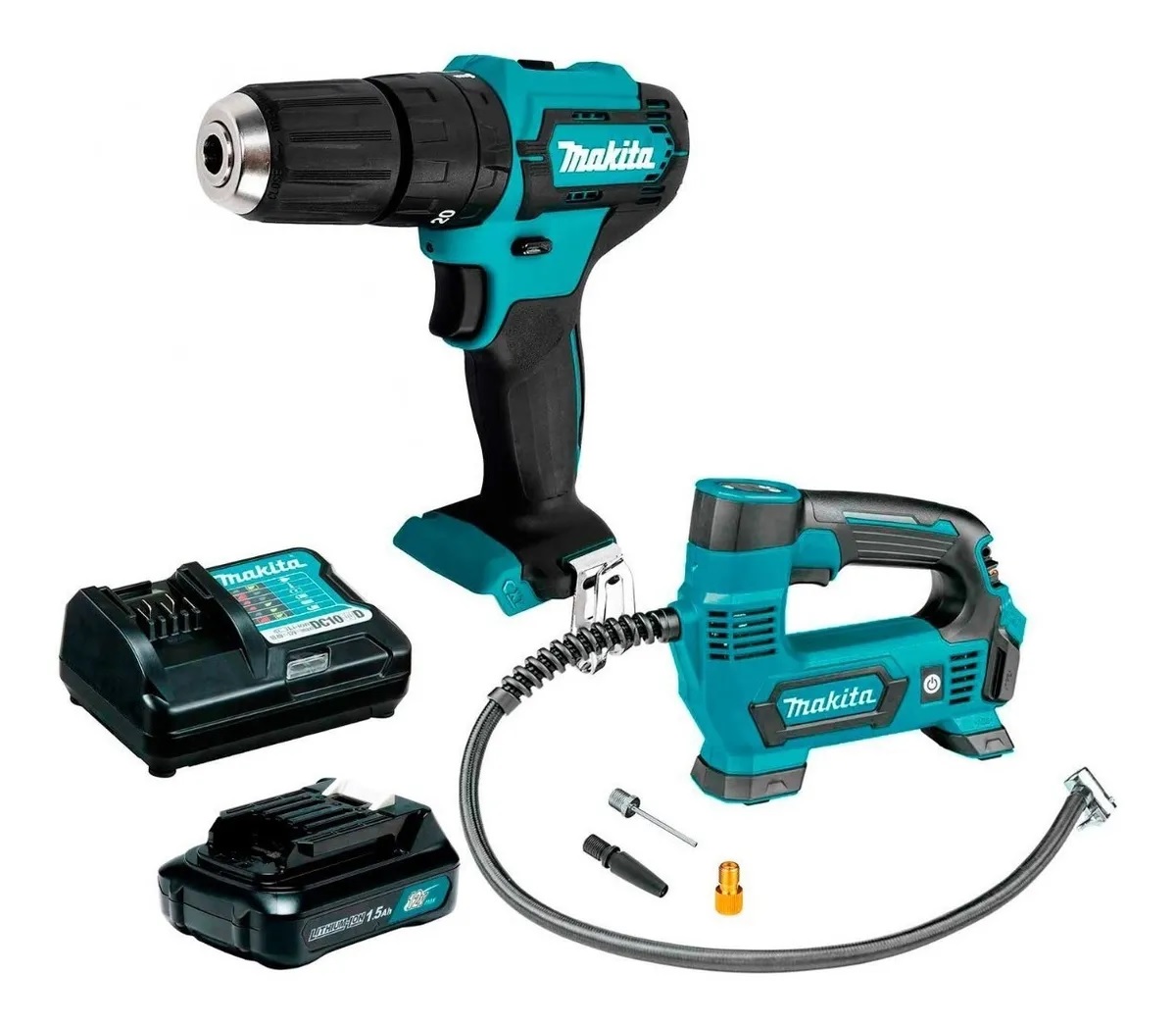 Rotomartillo Atornillador Makita HP333DZ color Azul más Inflador Inalámbrico