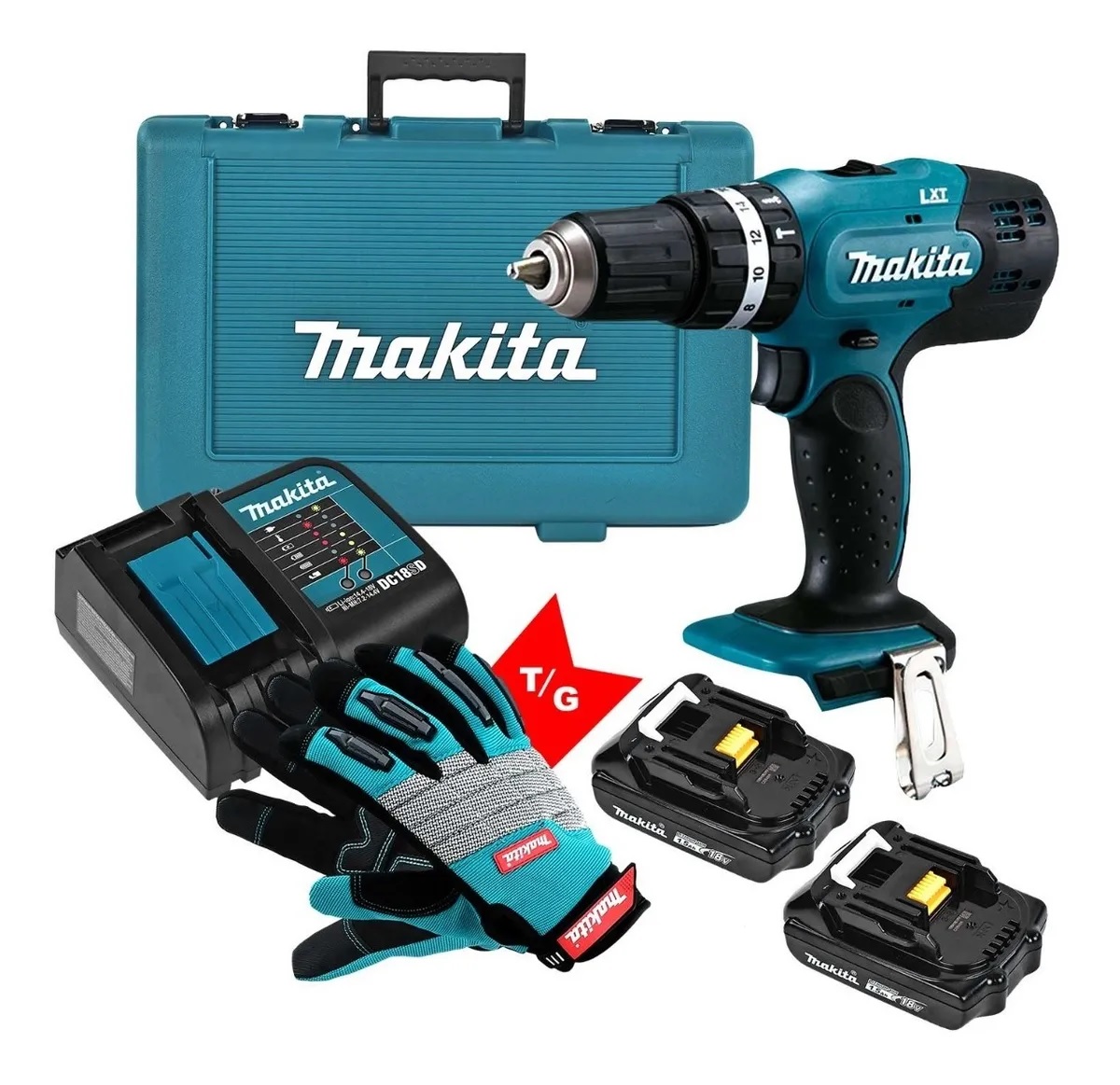 Rotomartillo Makita Inalámbrico DHP453SYE color Azul más Guantes L