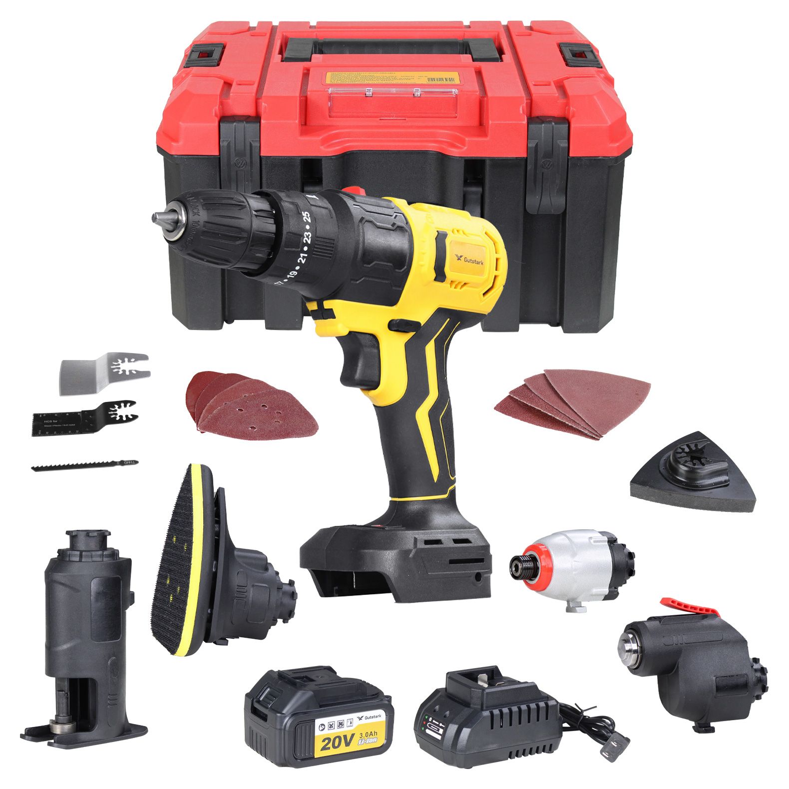 Foto 1 | Kit Taladro Inalámbrico Gutstark mkz-talainterama color Amarillo 5 en 1 Cabezales Intercambiables