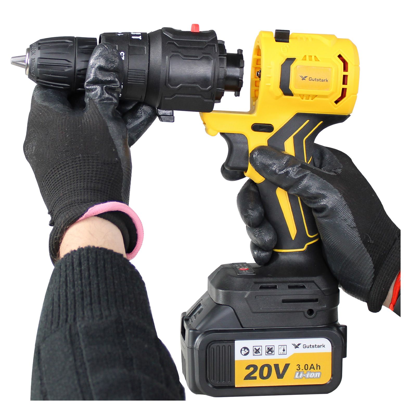 Foto 4 pulgar | Kit Taladro Inalámbrico Gutstark mkz-talainterama color Amarillo 5 en 1 Cabezales Intercambiables