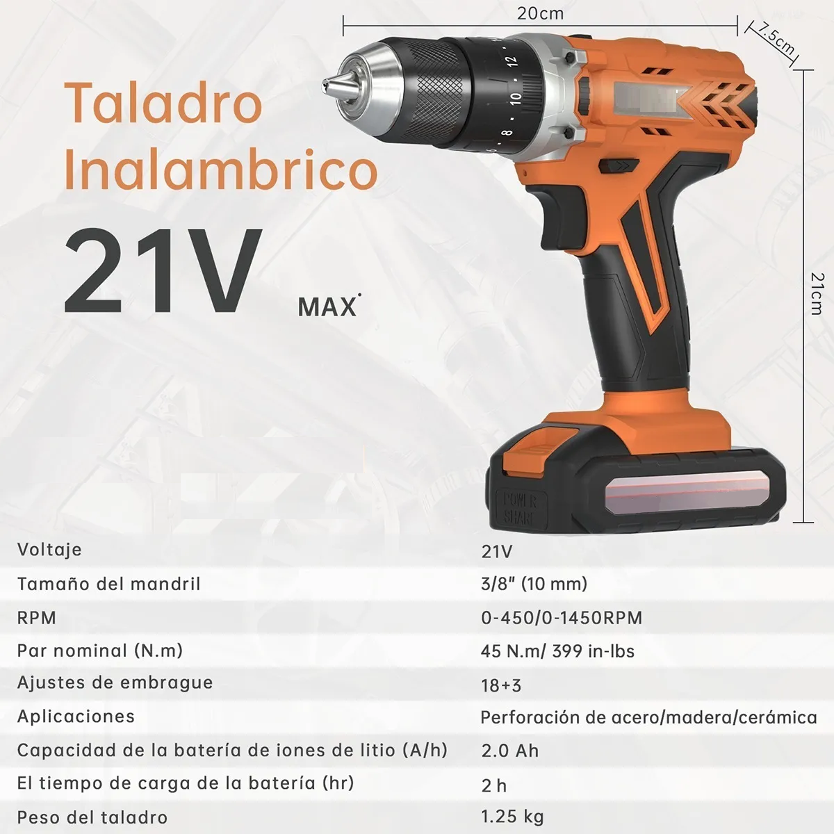 Foto 4 pulgar | Taladro Inalámbrico Impacto Rotomartillo 21v Eo Safe Imports Esi-3158 color Naranja