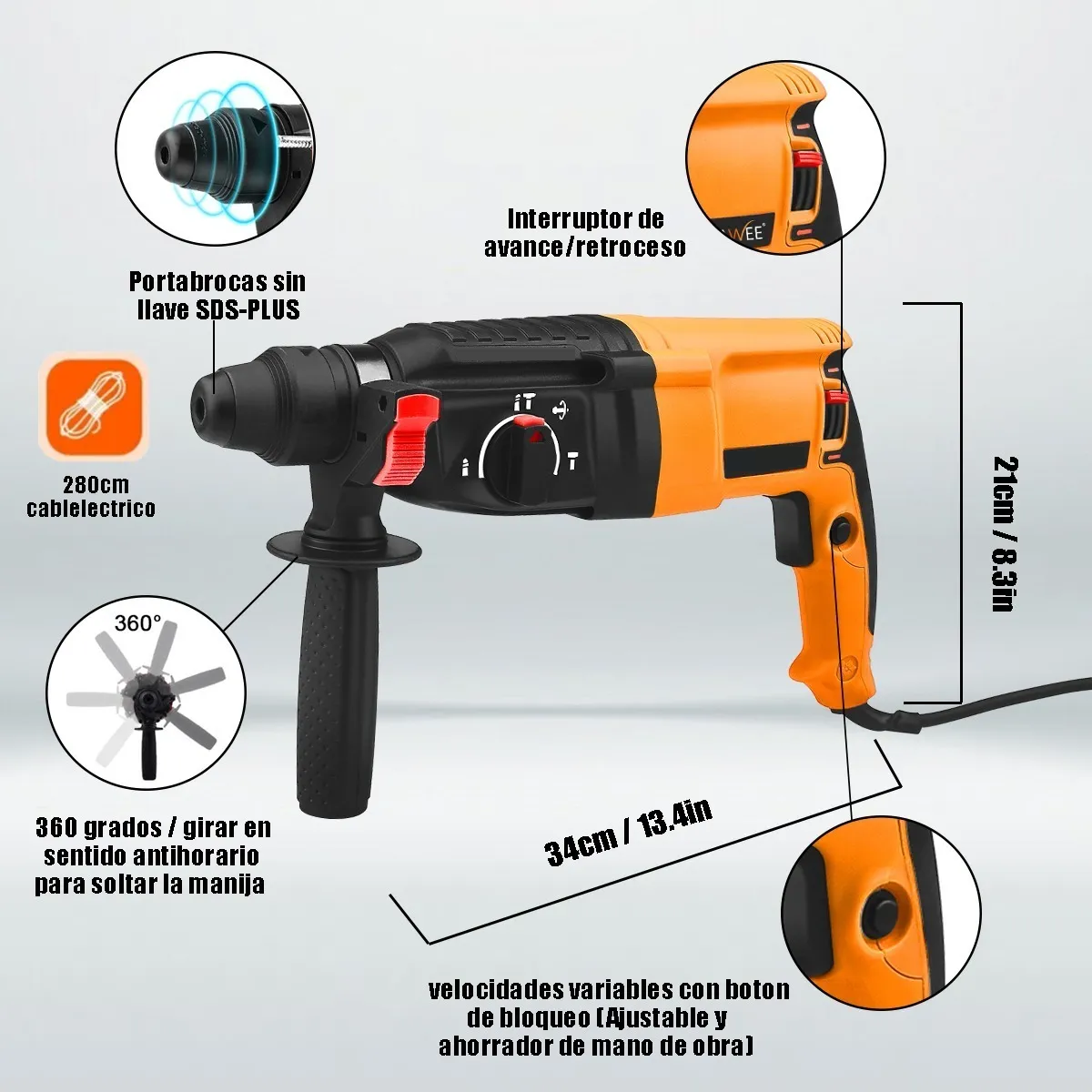 Foto 3 pulgar | Rotomartillo Concelador  Perforador Sds 1050w Eo Safe Imports Esi-3156 color Naranja