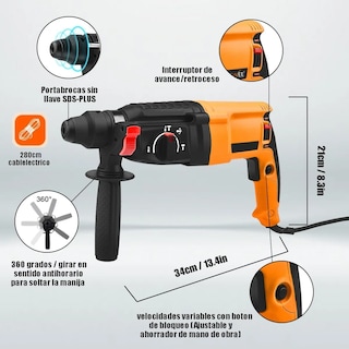 Foto 2 | Rotomartillo Concelador Perforador Sds 1050w Eo Safe Imports Esi-3156 color Naranja