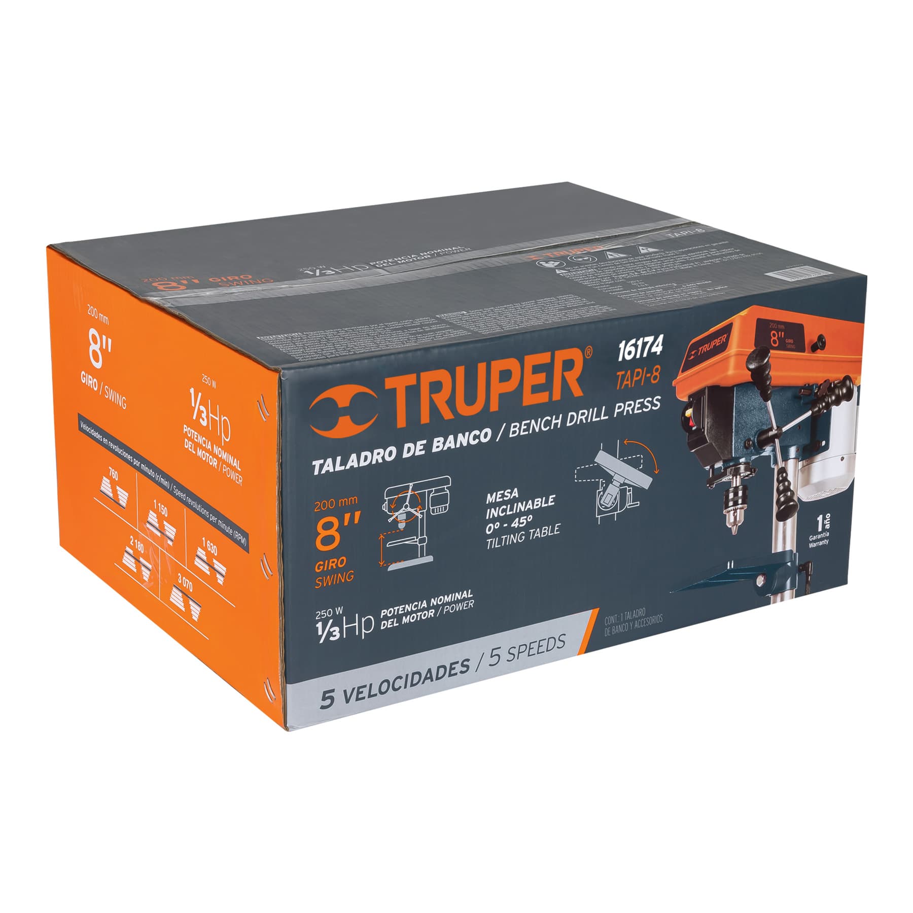 Foto 5 | Taladro Truper De Piso 8' De 250 W (1/3 Hp) Broquero De 1/2'