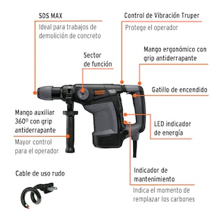 Foto 2 | Rotomartillo Sds Max 6 Kg 7 J 1100 W Truper Expert color Gris