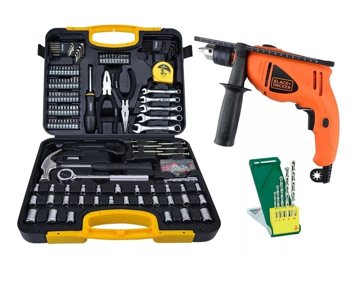 Juego de Herramientas + Rotomartillo Black+Decker 1/2" + Brocas