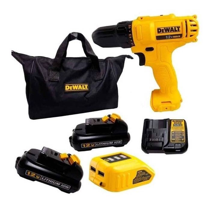 Taladro Atornillador 3/8 In 12v Cargador Usb Bateria Dewalt