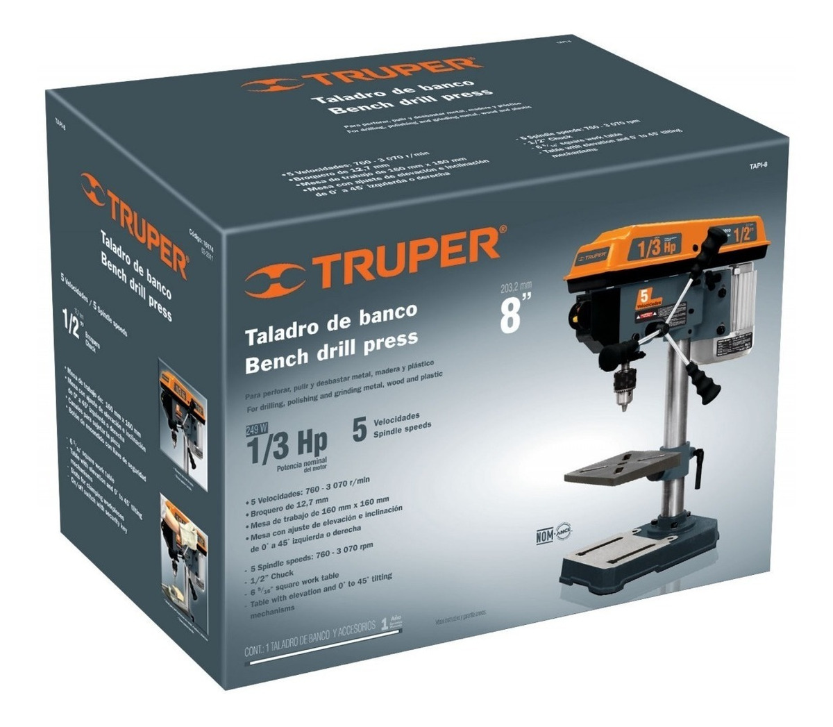 Foto 2 | Taladro De Banco Truper 1/2 X 8 16174 Tapi-8 Envío Gratis