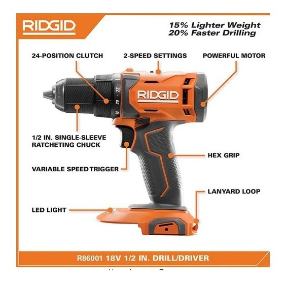 Foto 3 pulgar | Taladros Ridgid 18v Cordless 1/2 In. Drill/driver And 6-1/2