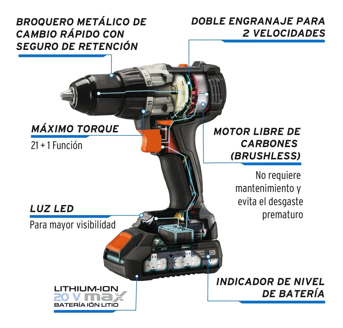 Foto 3 pulgar | Taladro Inalámbrico 1/2  20 V Truper Max