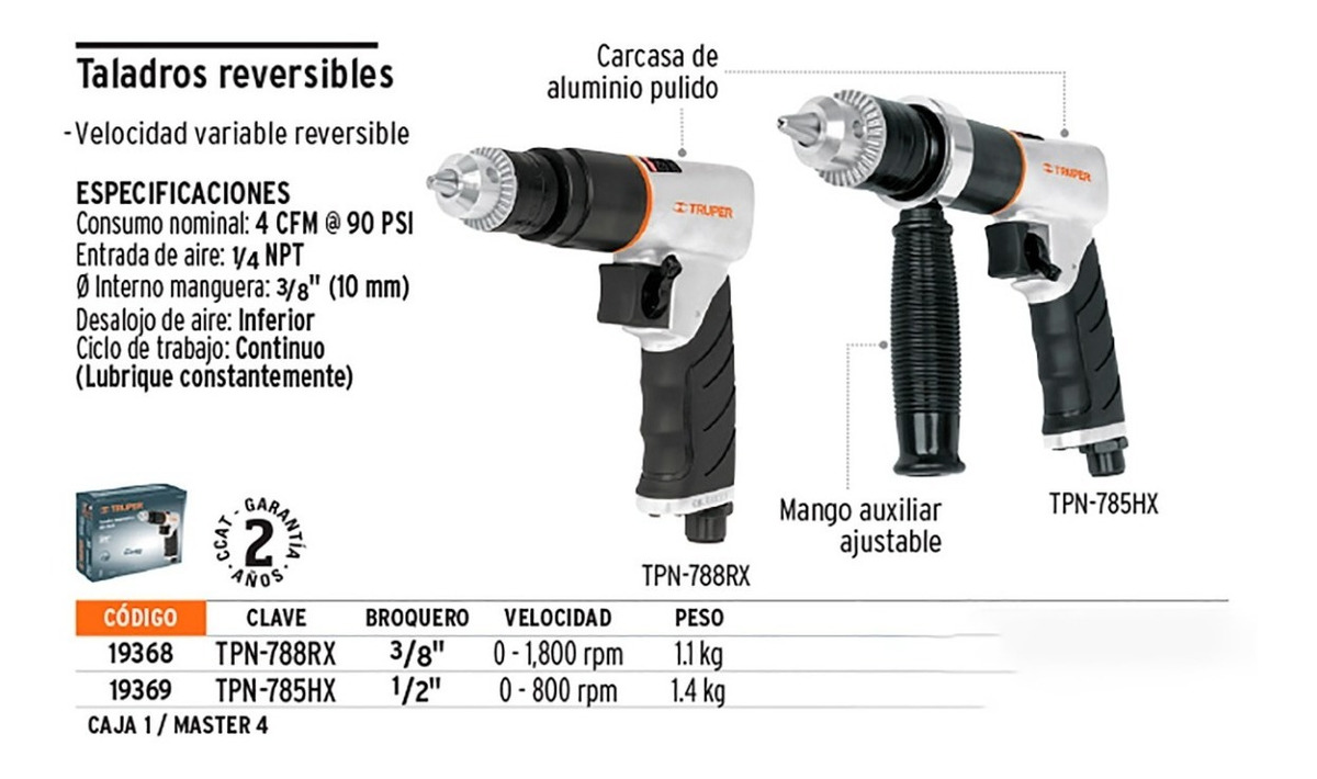 Foto 2 | Taladro Reversible Neumático Broquero 3/8'' Truper 19368