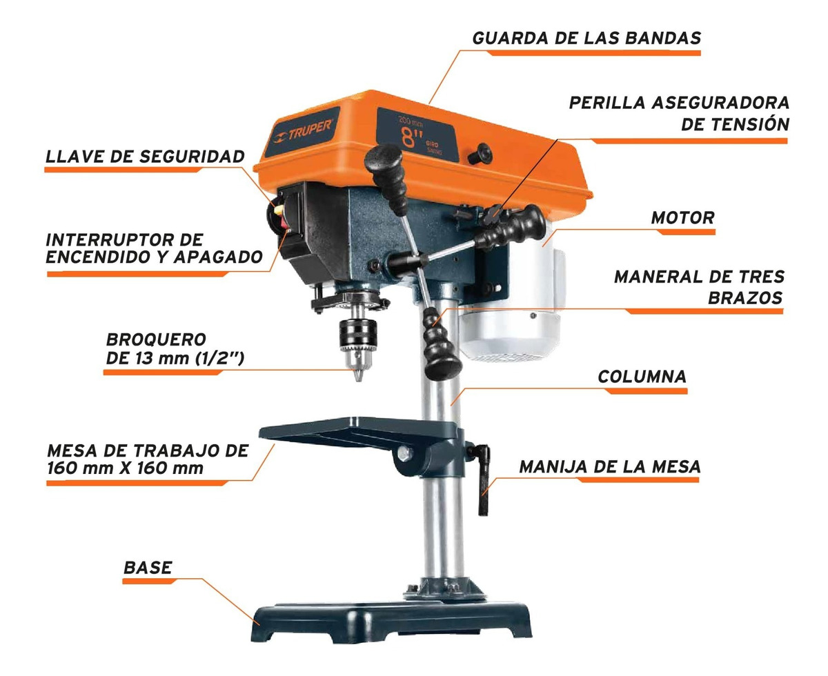 Foto 2 | Taladro Banco 1/2x8 Velocidad Variable 250w Inclinable 16174