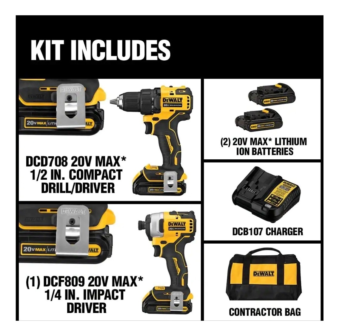 Foto 3 pulgar | Dewalt Dck278c2 Kit Taladro 1/2 Y Impacto 1/4 Brushlees 2bat