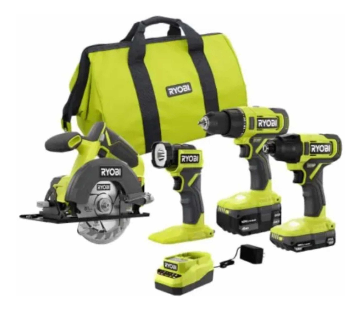 Taladro Ryobi, 4 Herramientas, 2 Pilas, 1 Cargador Y Bolsa