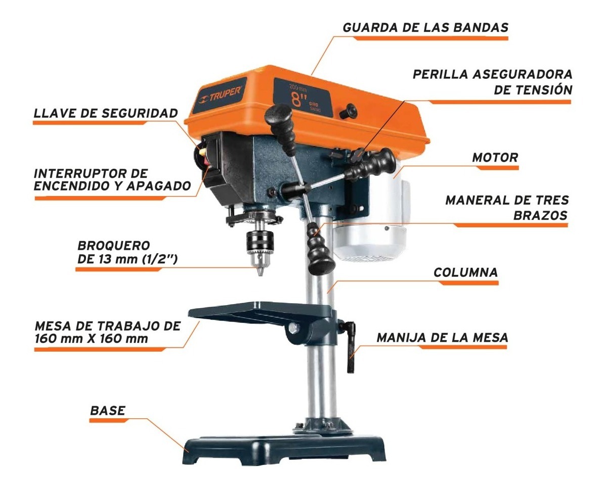 Foto 3 pulgar | Taladro De Piso 1/2 X 8', 1/3 Hp, Truper, Tapi-8