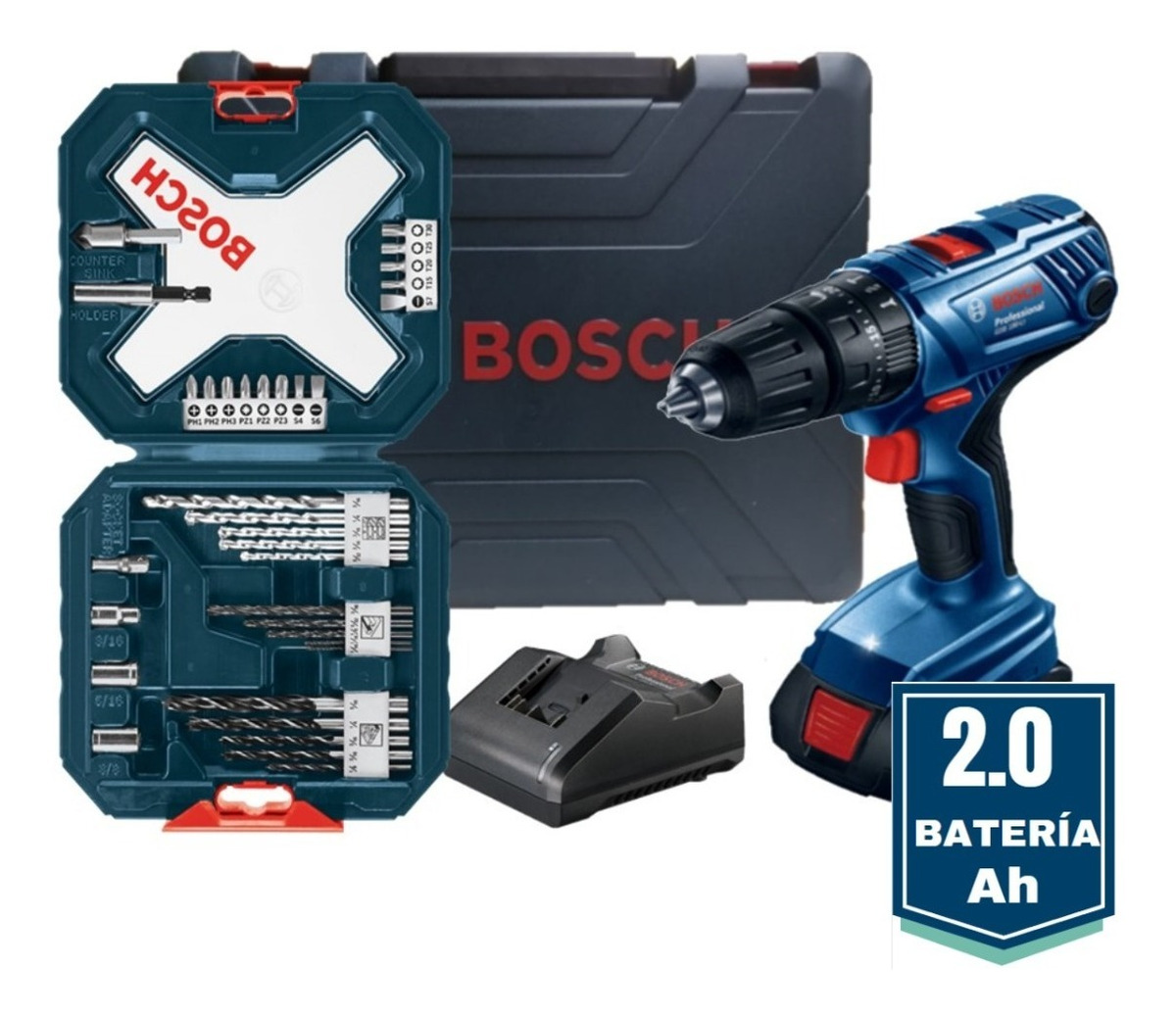 Taladro Percutor Inalámbrico Bosch Gsb 180-li 18v + Set 34pz