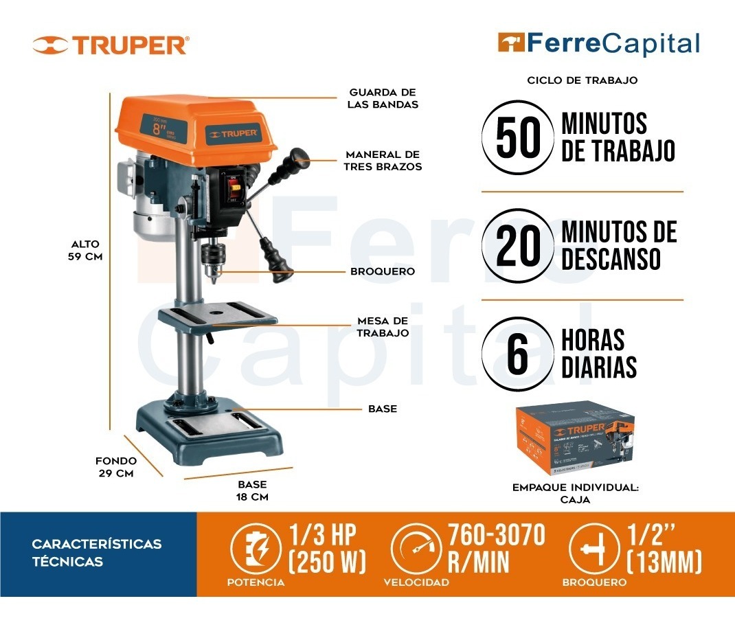 Foto 3 pulgar | Taladro Banco 1/2 X 8 X 1/3 Hp, Truper 16174