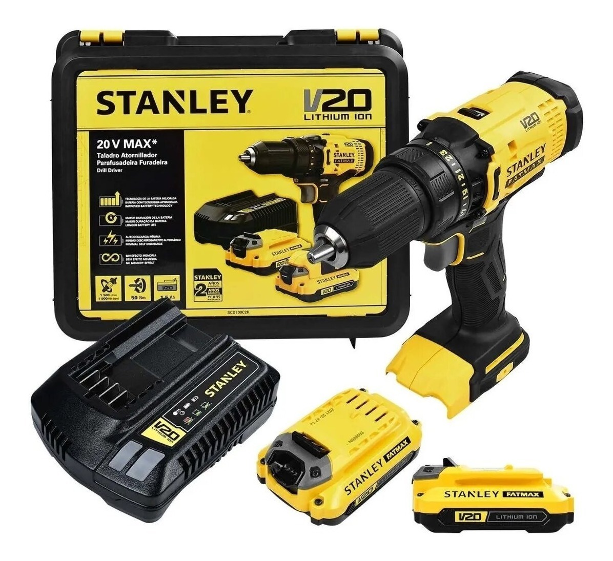 Foto 2 | Taladro Atornillador 20v Stanley Scd700c2k-b3 1500rpm Fatmax