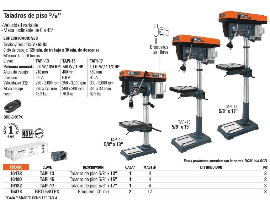 Foto 3 pulgar | Taladro Piso 5/8' X 15' X 1 Hp Truper 16180