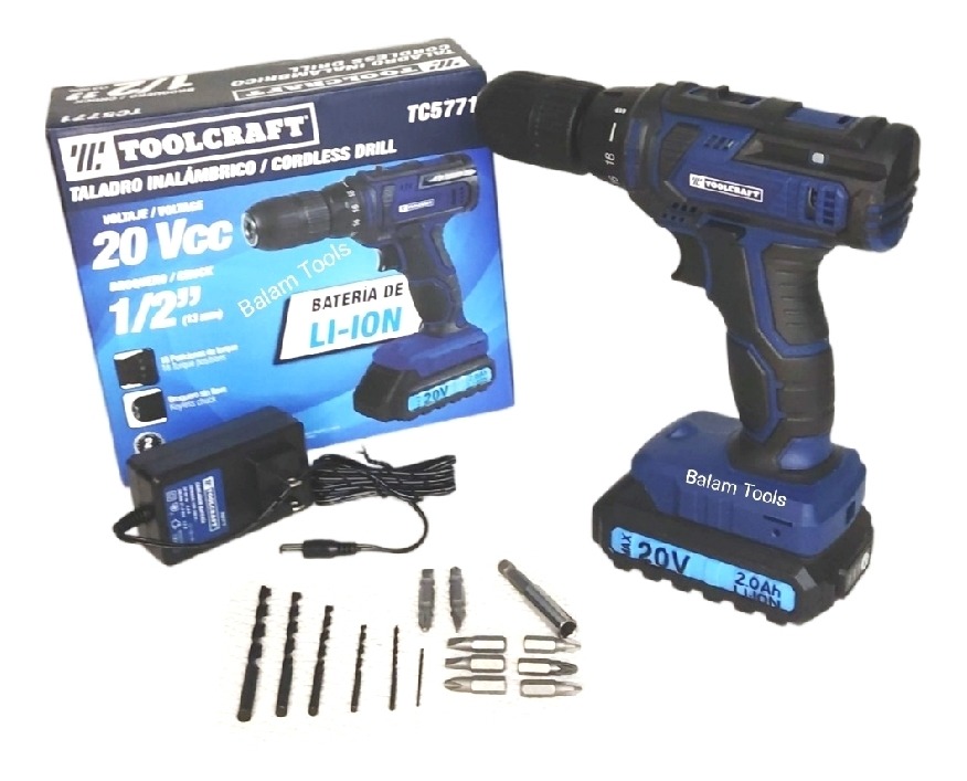 Taladro Atornillador Inalámbrico 20v Toolcraft Brocas Y Punt