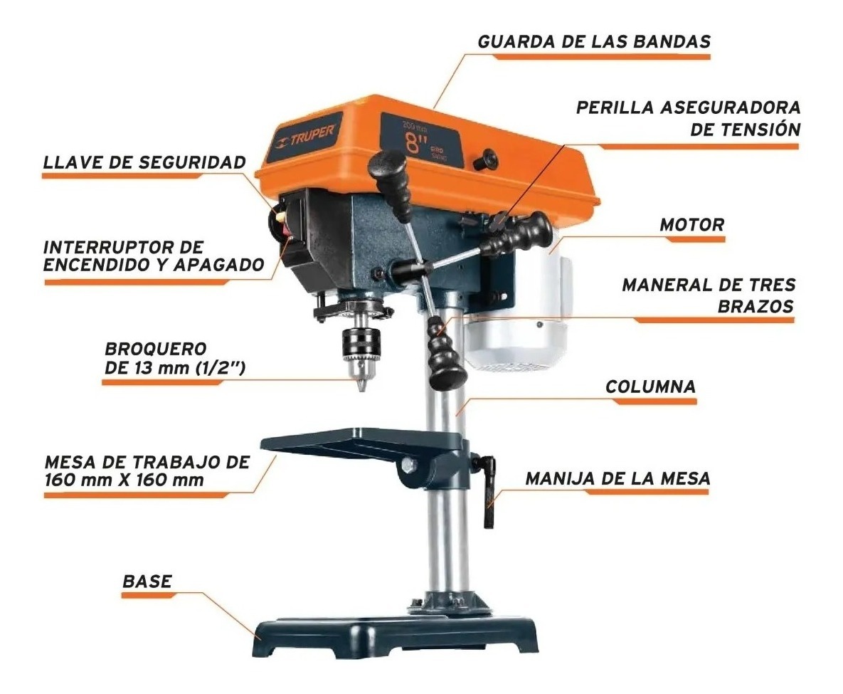 Foto 2 | Taladro De Piso Truper 1/2 X 8  1/3 Hp 5 Velocidades